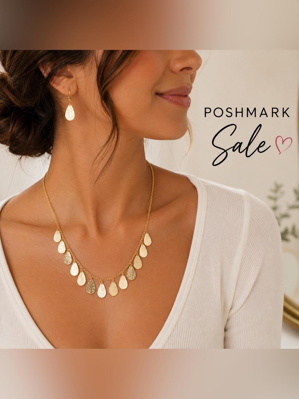 Gold Teardrop Dangle Necklace - Layered Teardrop Accent